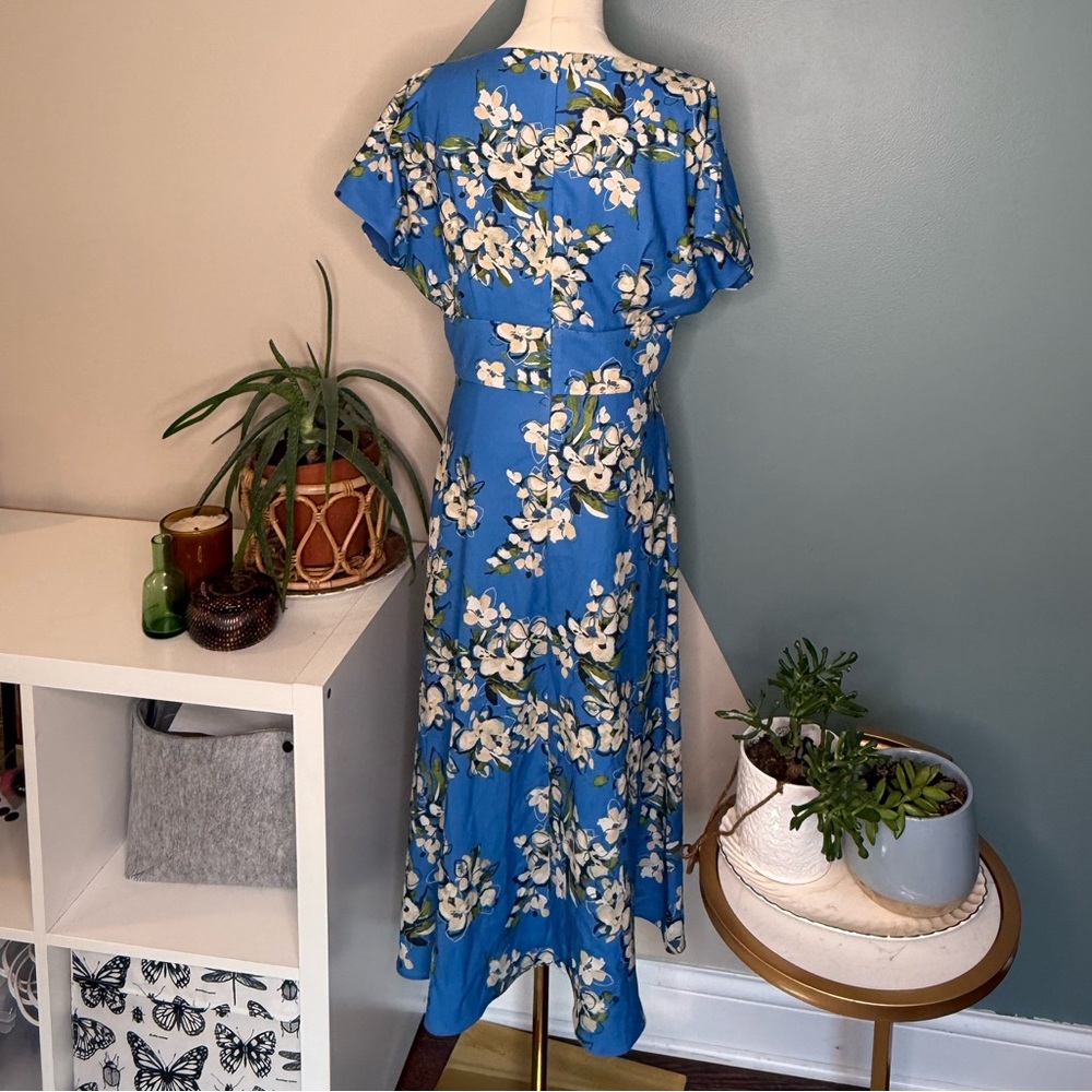 Blue Floral Fit & Flare Midi Maxi Pockets Autumn Wedding Guest Homecoming Dress - Picture 5 of 13